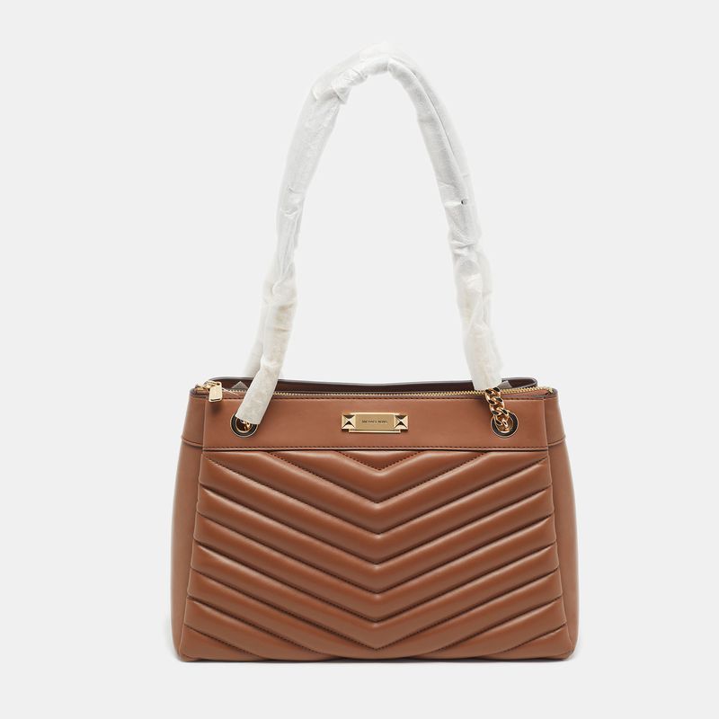 Michael Kors Whitney Chain Medium Brown Quilted Leather Tote